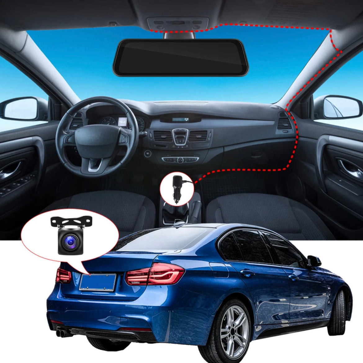 Touch Screen Rearview Mirror Dash Cam Front & Rear Camera