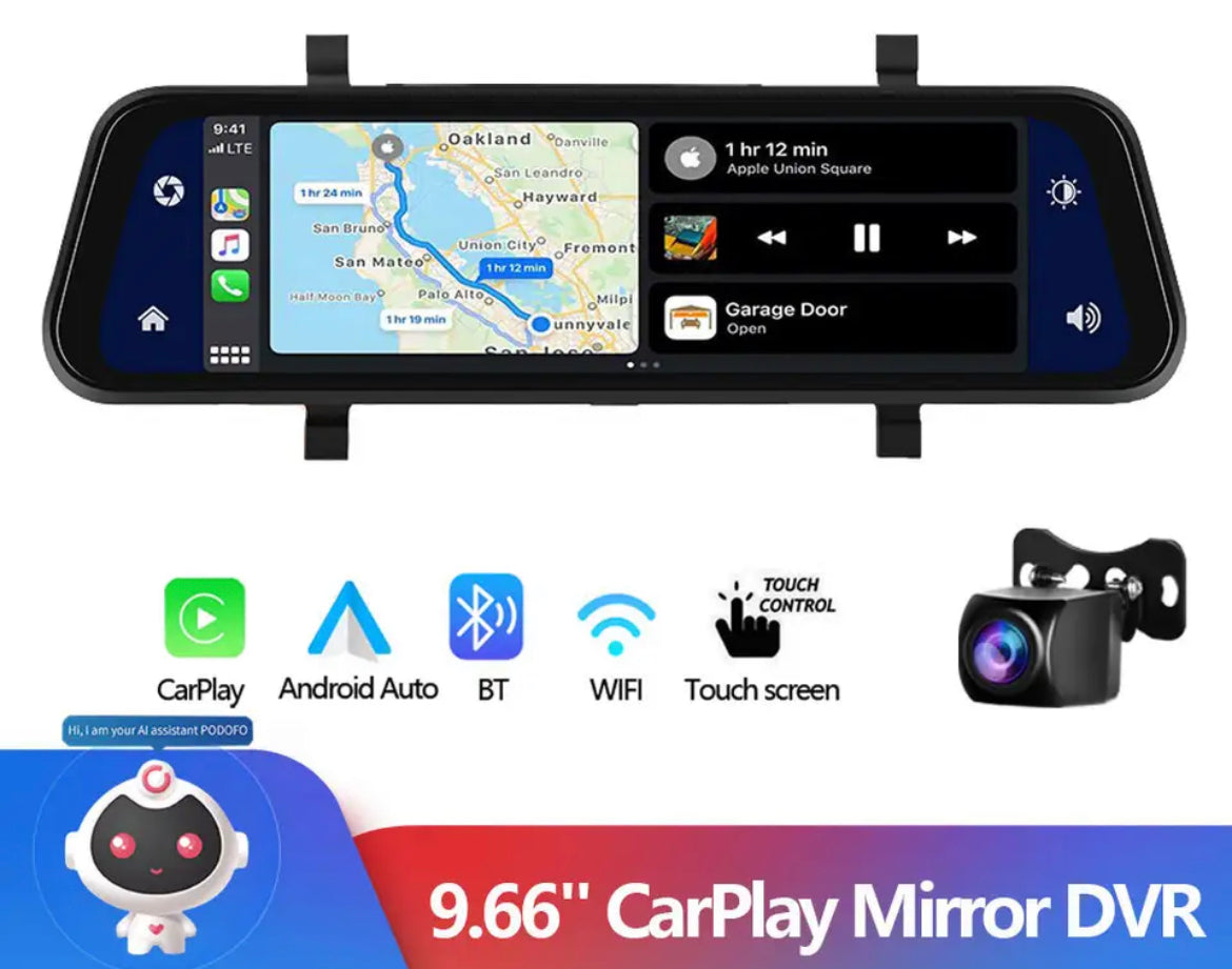 Touch Screen Rearview Mirror Dash Cam Front & Rear Camera