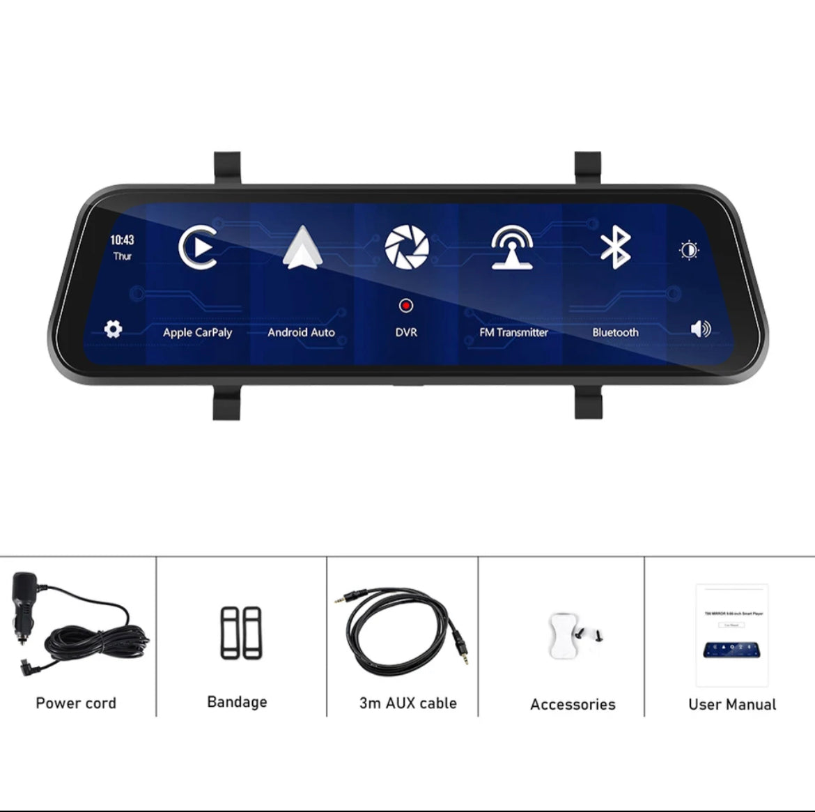 Touch Screen Rearview Mirror Dash Cam Front & Rear Camera